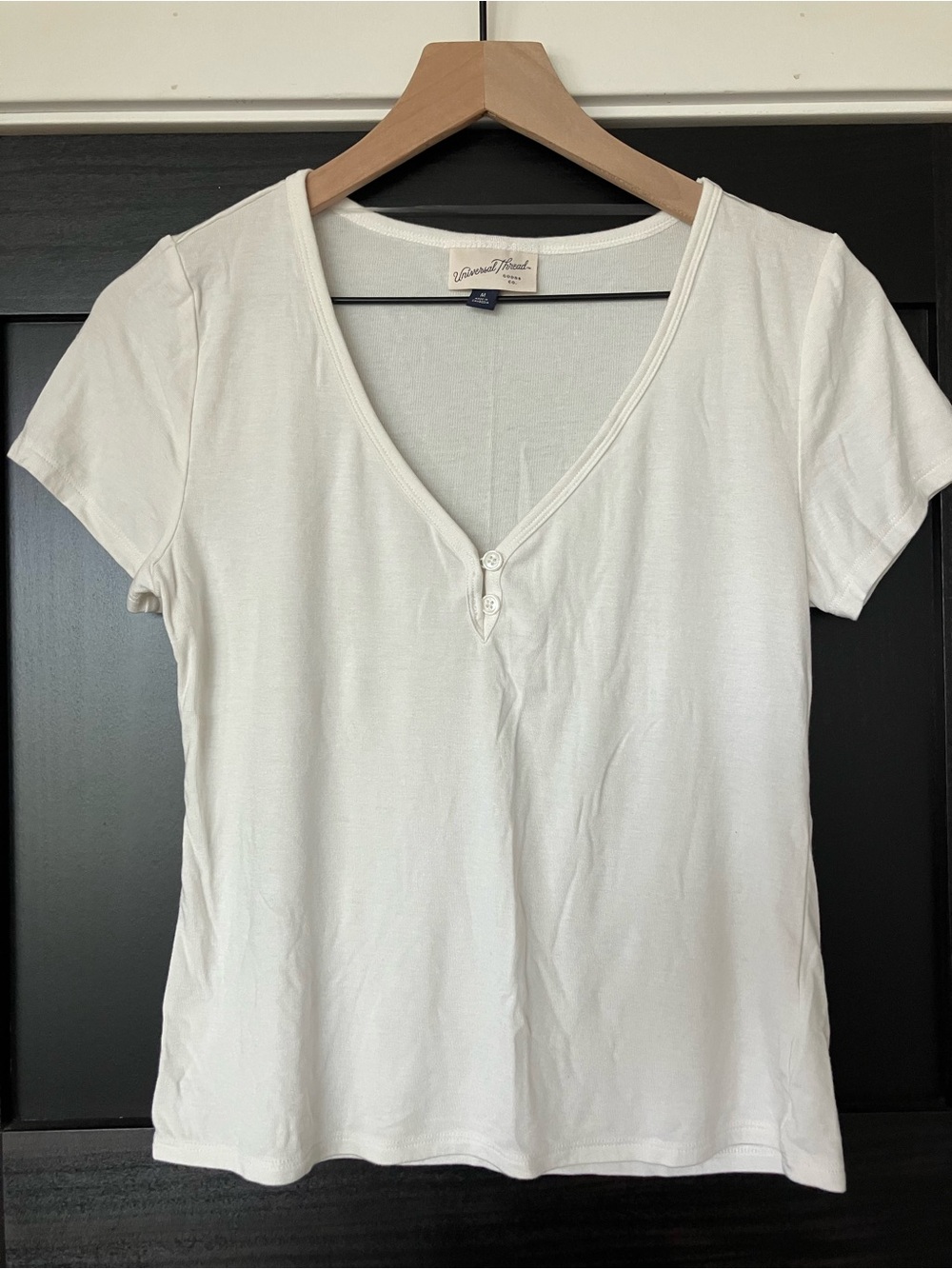 Cream V-Neck Short Sleeve Women's Henley Top
